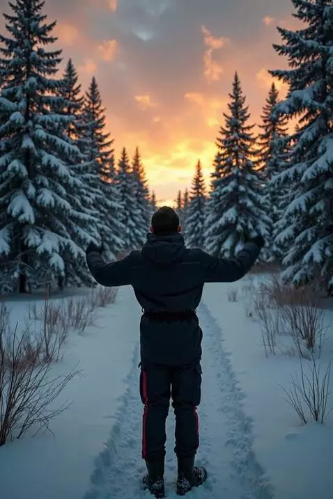 AI Video from prompt: The man looks up and throws his arms up, **the c