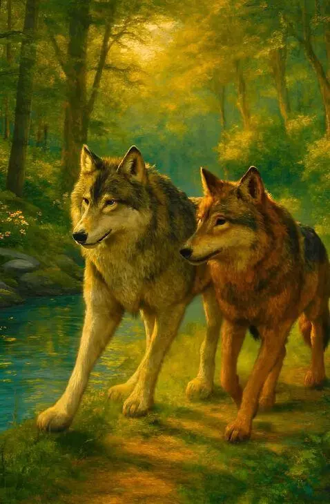 AI Video from prompt: Волк идёт по лесной тропе, его шаги уверенные, н