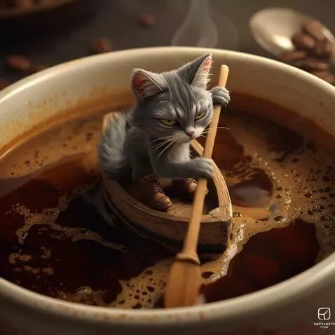 AI Video from prompt: Камера крупно показывает котика в лодке, который