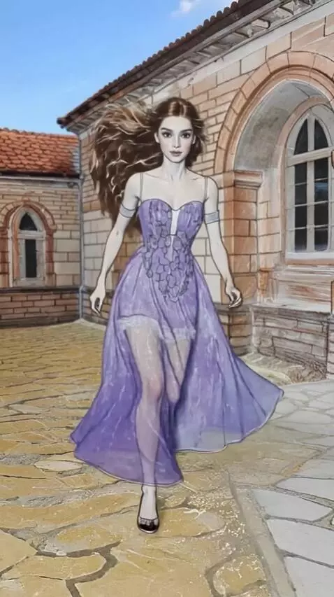 AI Video from prompt: The girl turns to the camera and runs towards it