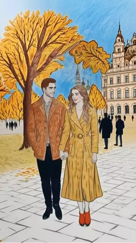 AI Video from prompt: A man and a woman hold hands and happily walk th