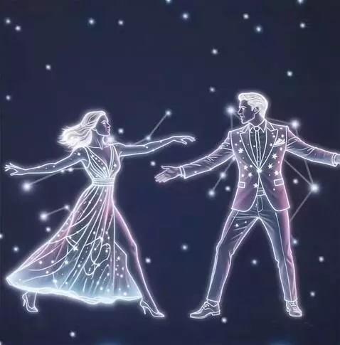 AI Video from prompt: Звезды мерцают, из созвездий появляются фигуры с