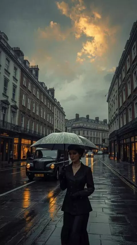 AI Video from prompt: It's raining, a woman is walking along the sidew