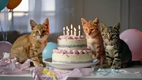 AI Video from prompt: создай видие в котором, котята на фоне торта  по