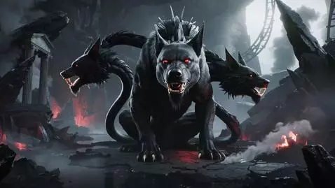 AI Video from prompt: Пёс Цербер в Древнегреческом Аиде. Атмосфера мощ