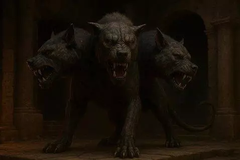 AI Video from prompt: Цербер в Древнегреческом Аиде. Атмосфера страха 