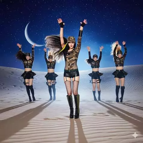 AI Video from prompt: girl kpop with backup dancers she dancing crazy 