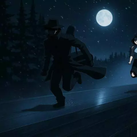 AI Video from prompt: A man in a black coat runs along the roofs of th