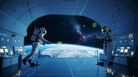 AI Video from prompt: Astronauts play badminton in outer space