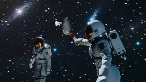 AI Video from prompt: Astronauts play badminton in outer space