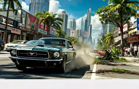 AI Video from prompt: Машина едет быстро на большой скорости вперёд и 