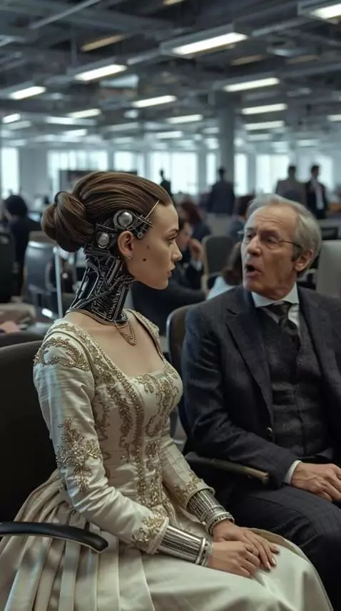 AI Video from prompt: A large modern office space, people working at c