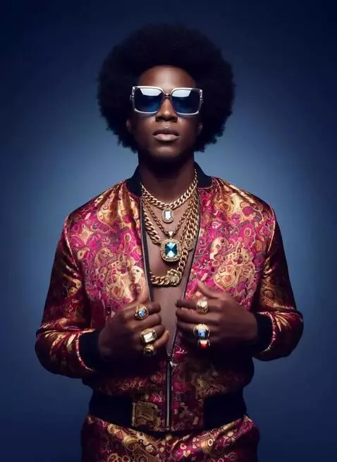 AI Video from prompt: Half-body editorial portrait of a funk-inspired 