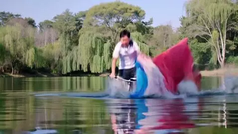 AI Video from prompt: a man with a bicycle and a carpet in his hand fa