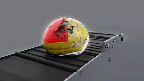 AI Video from prompt: A new and damaged PPE helmet, for example, on a 