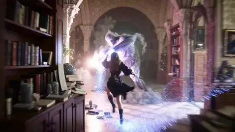 AI Video from prompt: A pretty young 25-year-old female magician is fi