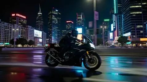 AI Video from prompt: "Нырни в неоновую ночь — мотоцикл ревёт, огни св