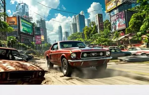 AI Video from prompt: Апокалипсис. Машина едет быстро вперёд и поворач