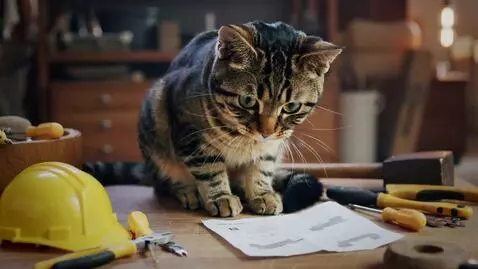 AI Video from prompt: A hyper-realistic dark-tabby cat sitting among t