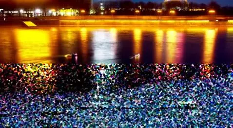 AI Video from prompt: There's snow on the river banks, and thousands o