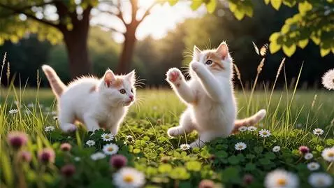AI Video from prompt: Cute cats playing in the grass