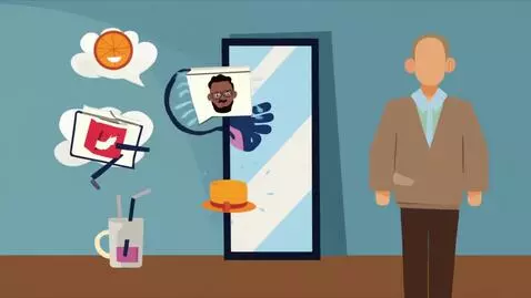 AI Video from prompt: Stickman observing own gestures in mirror; float