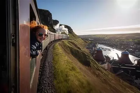 AI Video from prompt: train moving forward. Then the scene changes and