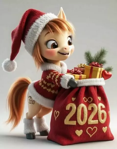 AI Video from prompt: Лошадь смеется и дарит подарки