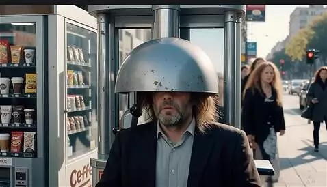 AI Video from prompt: На оживленной улице среди автоматов для кофе, дл