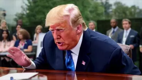 AI Video from prompt: Trump slams his hand on the table and shouts lou