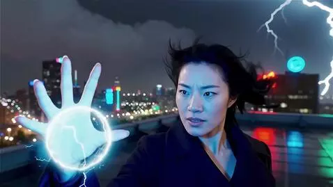 AI Video from prompt: A 5-second cinematic video. A woman stands on a 