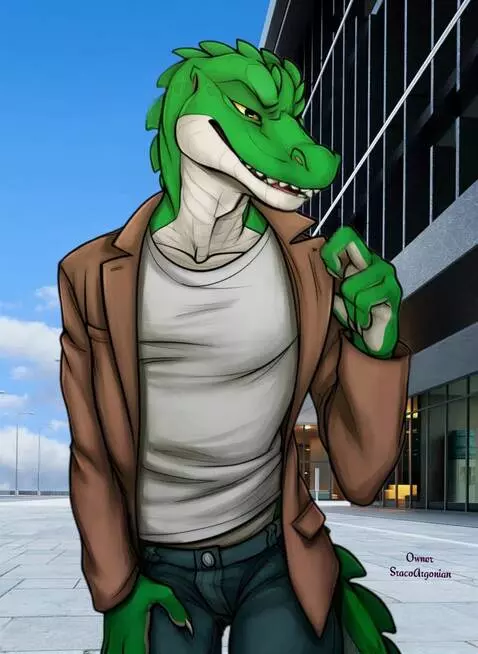 AI Video from prompt: Alligator lizard dude looking around enjoying th