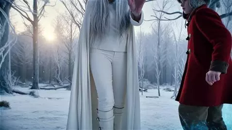AI Video from prompt: A fifty-year-old White Witch in snow-white trous