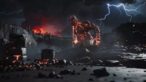 AI Video from prompt: Tracking shot weaving between crumbling stone pi