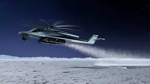 AI Video from prompt: In a futuristic scene, a sleek Cybertruck-helico