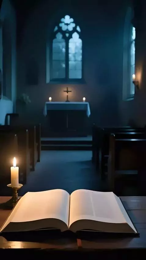 AI Video from prompt: 5-second cinematic video, small chapel at night,
