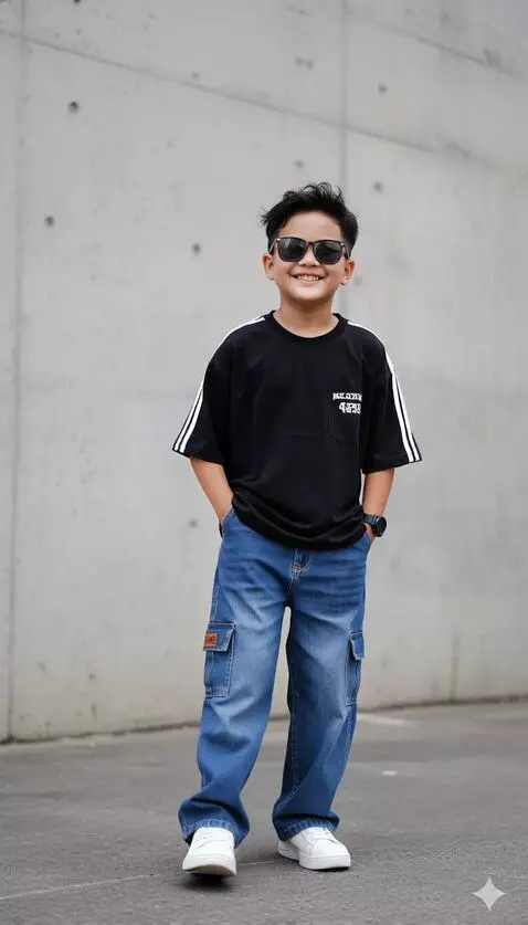 AI Video from prompt: Model anak laki-laki tersebut berdiri tersenyum 