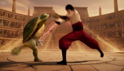Explosive Turtle In an anime-style scene filled with explosive, e
