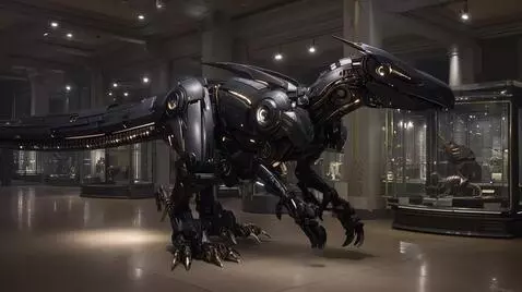 AI Video from prompt: The dinosaur is walking around the museum lookin