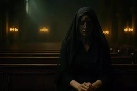 AI Video from prompt: Lighting & Mood: Soft, moody church lighting wit