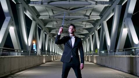 MODERN BRIDGE RITUAL** [Wide shot] Empty pedes