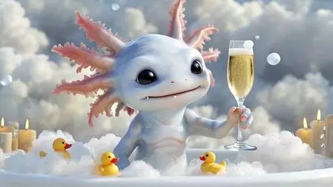 AI Video from prompt: A cute white axolotl with pink gills sitting in 