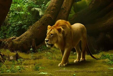 Simba the lion walking in jungle