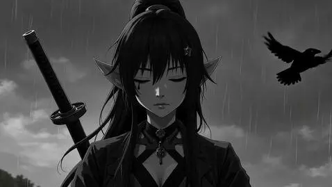 AI Video from prompt: A cinematic black-and-white anime scene. A styli