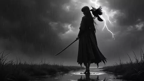 AI Video from prompt: A cinematic black-and-white anime scene. The sam