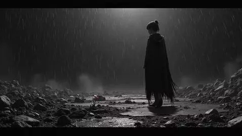 AI Video from prompt: A poetic black-and-white anime scene. The same f