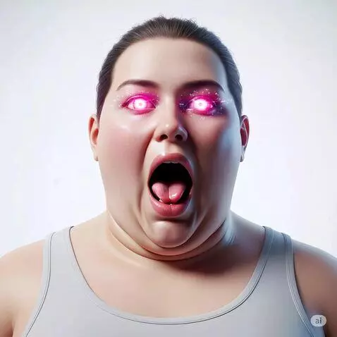 AI Video from prompt: Make her mouth open extra wide and her tongue ou