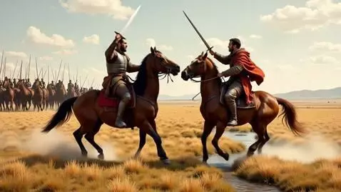 AI Video from prompt: Two groups of 15th century mounted warriors, Mon