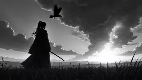 AI Video from prompt: A cinematic black and white anime scene, 5 secon