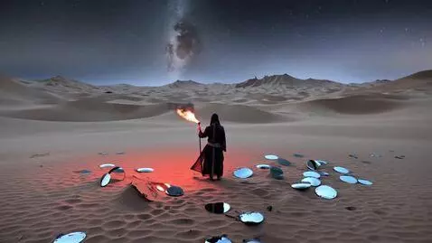 AI Video from prompt: A lone figure stands in the middle of a vast, em
